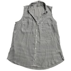 NWOT Express Sleeveless Blouse Striped Button Front Womens Sz Large White Black